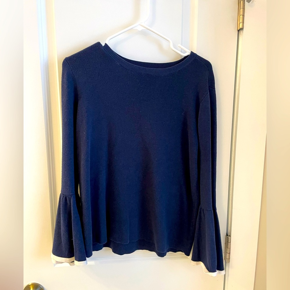Navy bell sleeve knit top